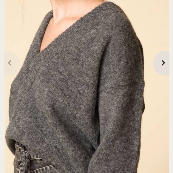 TIBI AIRY ALPACA V-NECK SWEATER - HEATHER GREY - Picture 8 of 16